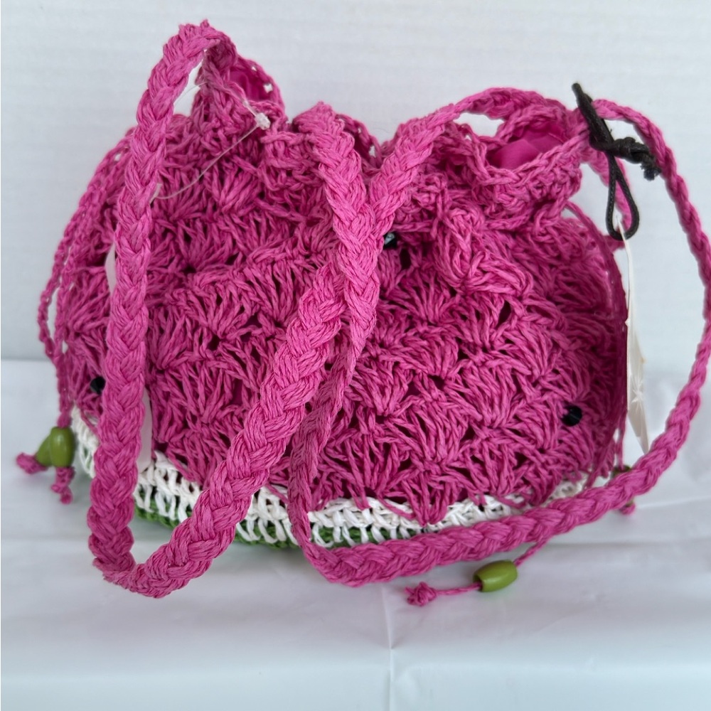 Cappelli Straworld Watermelon Drawstring Shoulder Bag Pink White Green Cute NWT